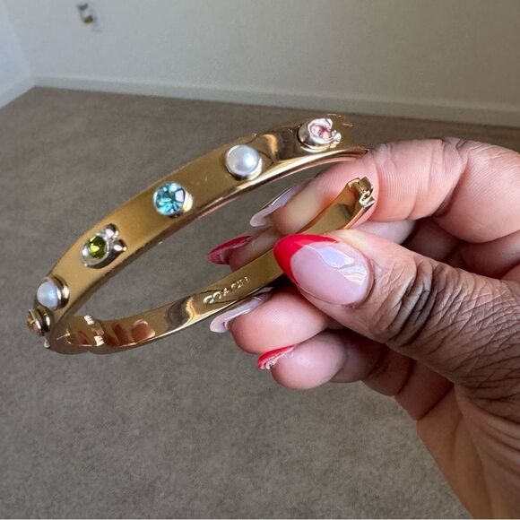 Coach Pegged Pearl And Stone Hinged Bangle - Picture 5 of 8
